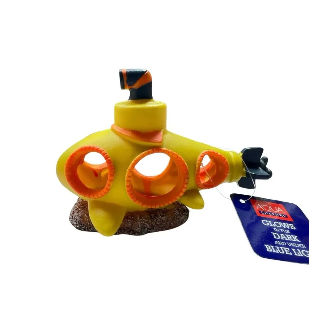 Yellow Submarine Glow In The Dark Aquarium Decoration Fish Tank Decor New W Tags